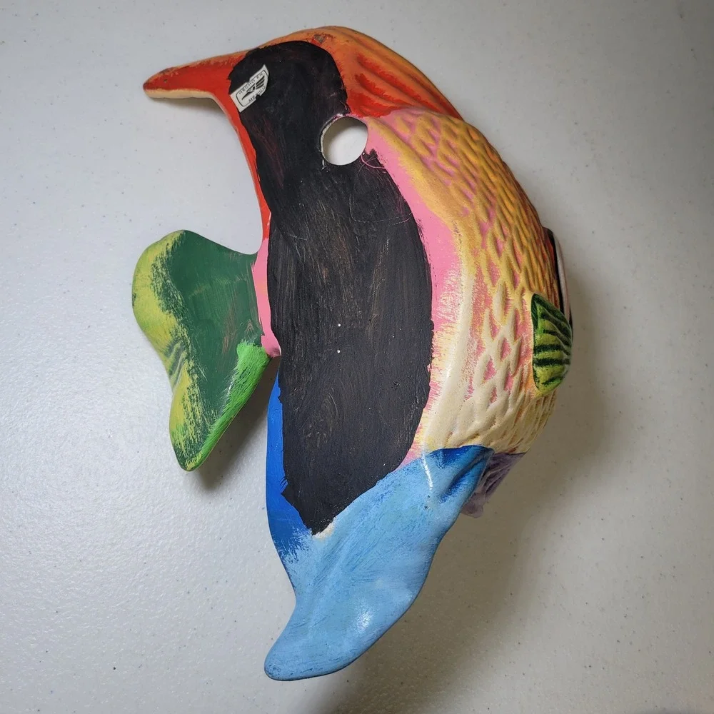 Large Painted Ceramic Fish Wall Hang‎ Decor Mexican Vintage Tropical Nautical